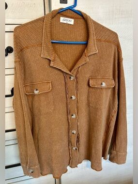 The Post Women's Brown Waffle Button-Down Shirt